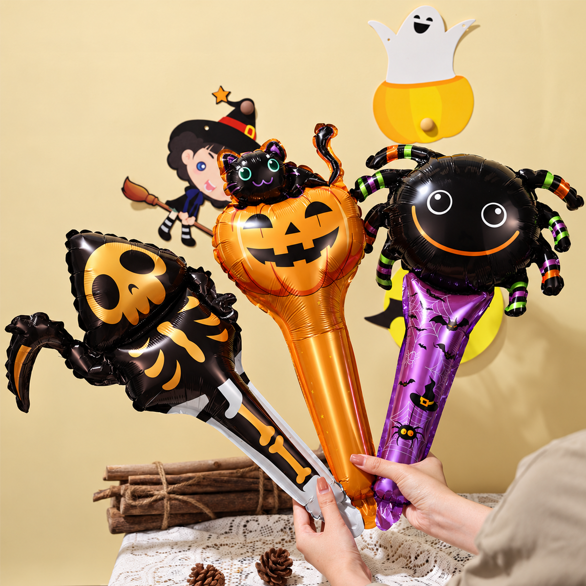 Halloween Witch Foil Balloon with Green Loop Design