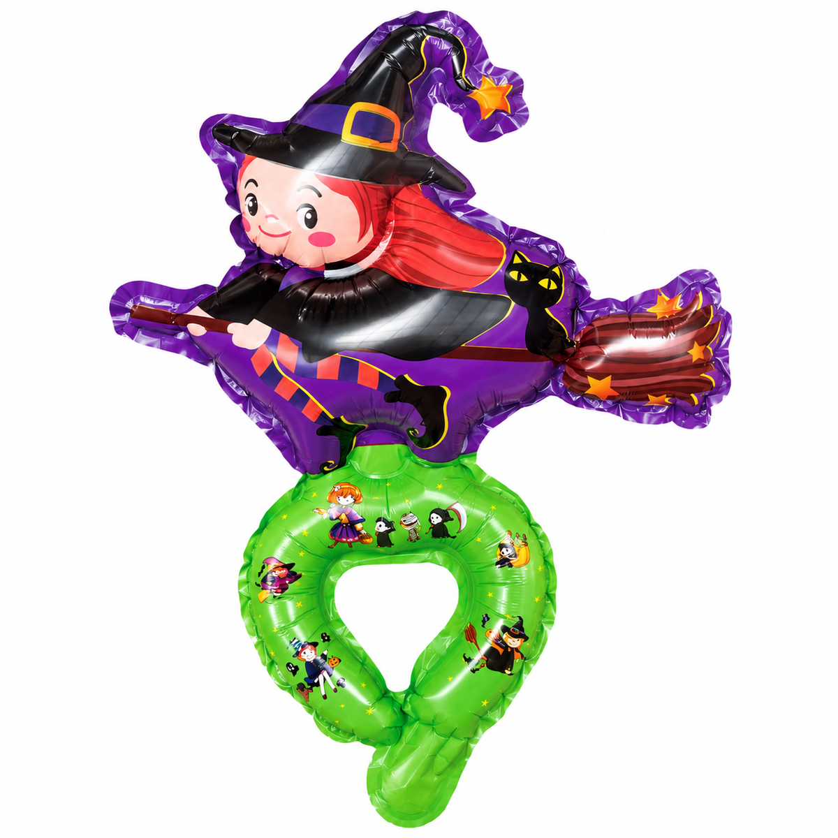 Halloween Witch Foil Balloon with Green Loop Design